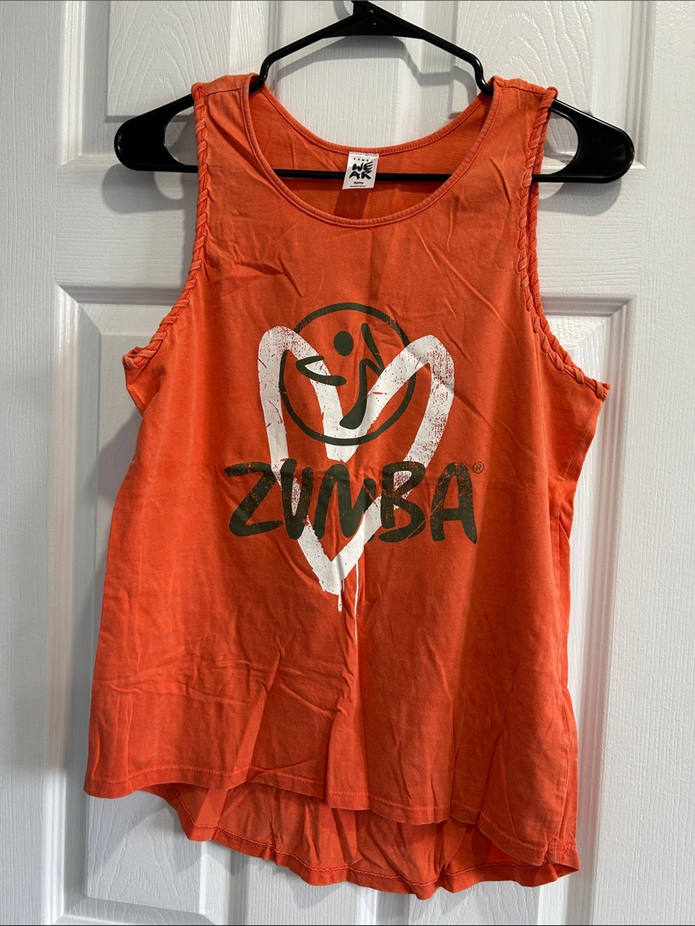 Zumba Fitness Orange Tank with White Heart and Green Logo